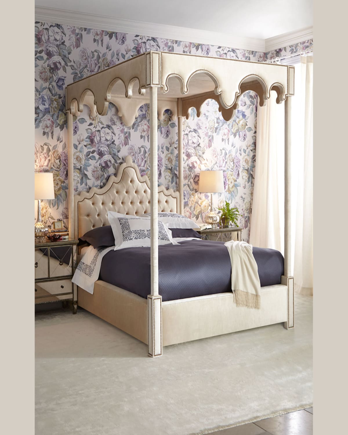 Haute House William Queen Canopy Bed In Ivory/cream