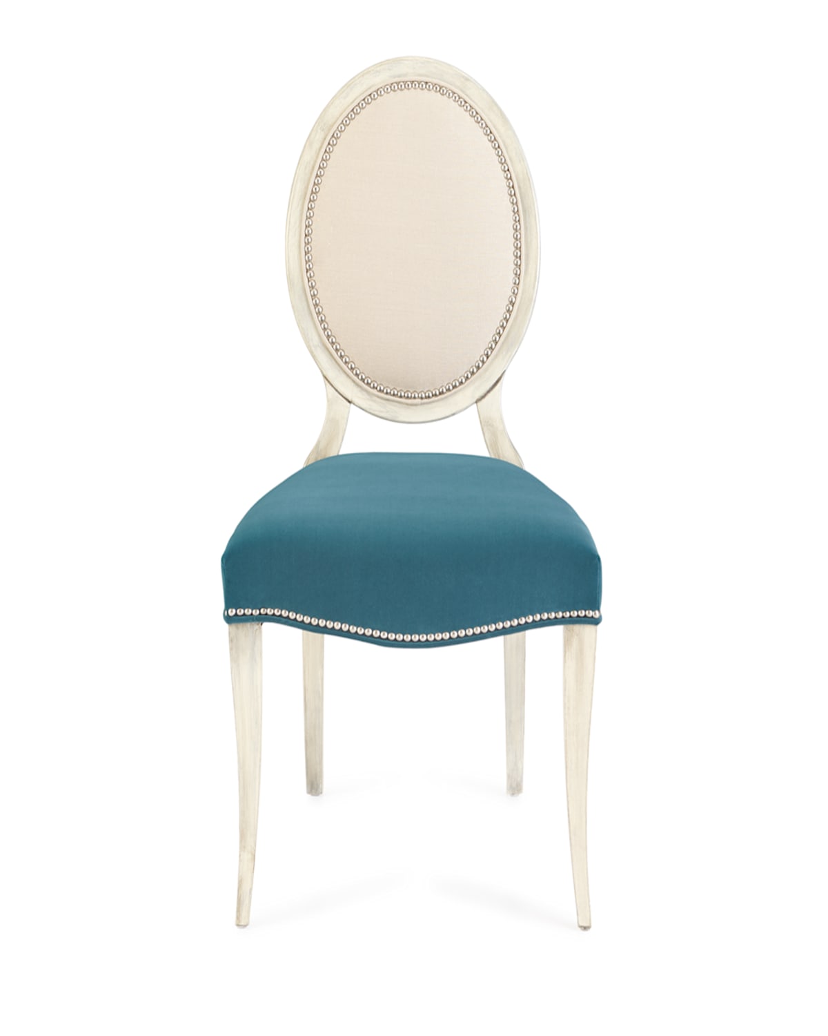 Massoud Paige Linen Dining Chair In Natural / Peacock