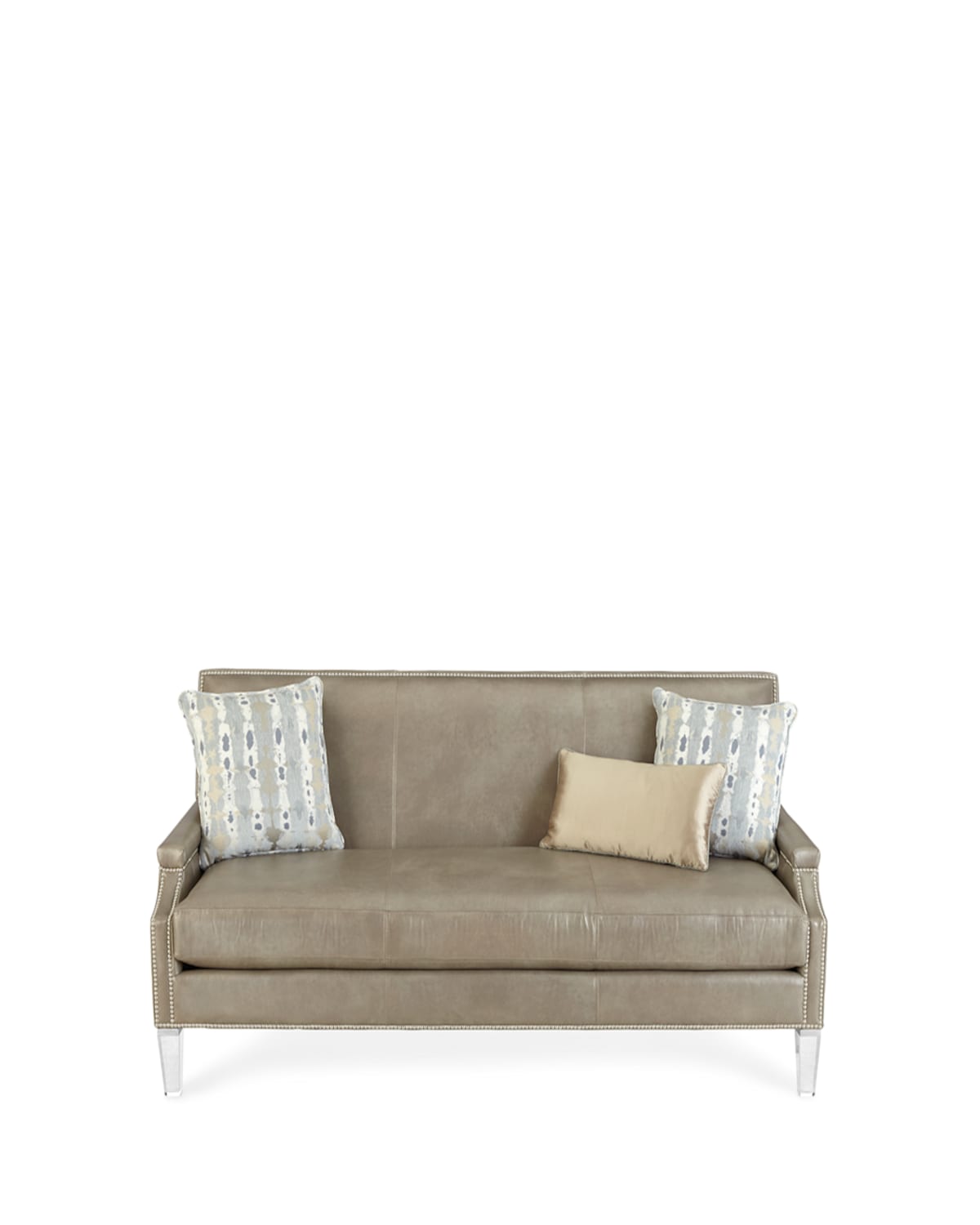 Massoud Lucine Leather Sofa 82" In Pewter