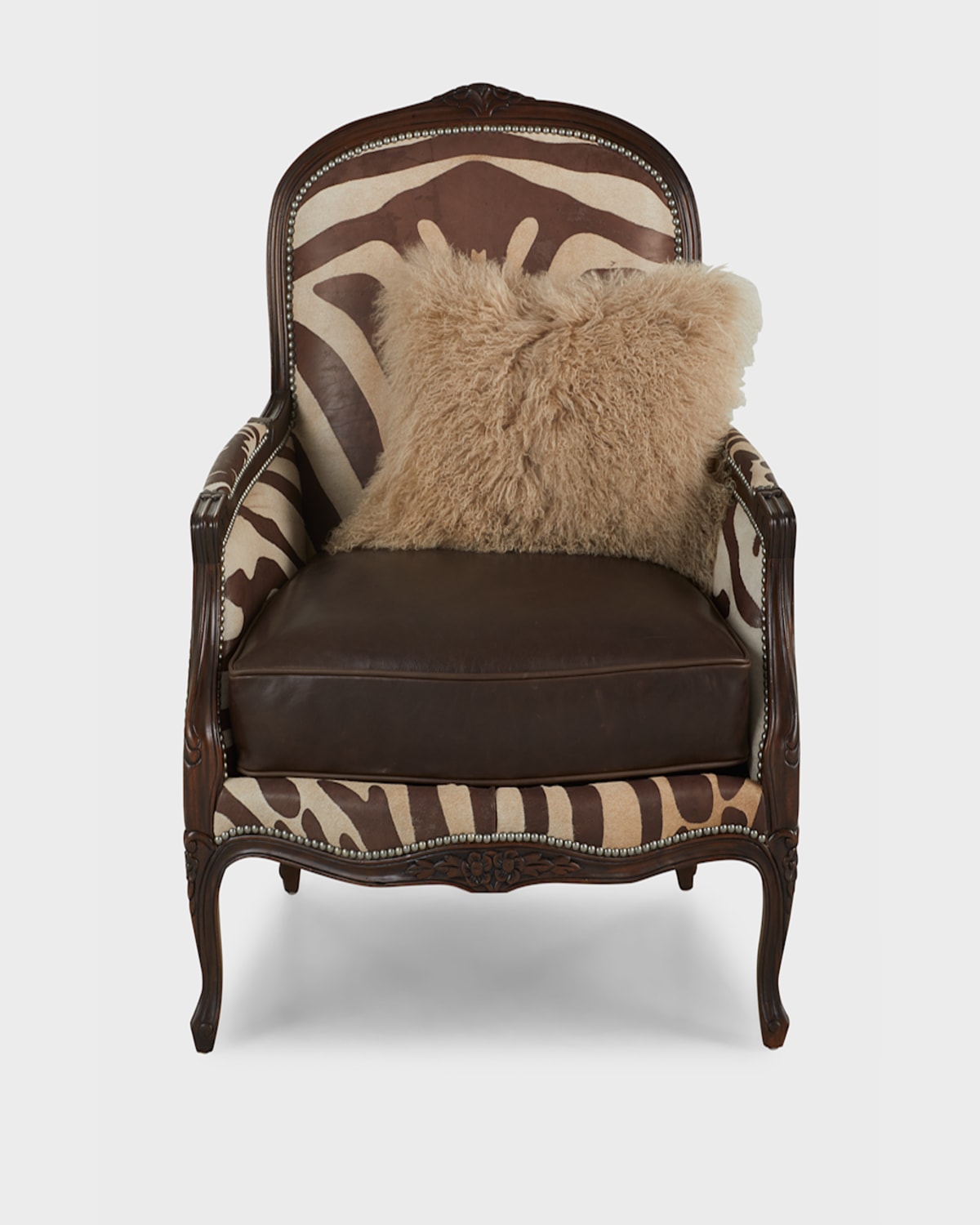 Massoud Titus Zebra-print Bergere Chair In Brown / Zebra