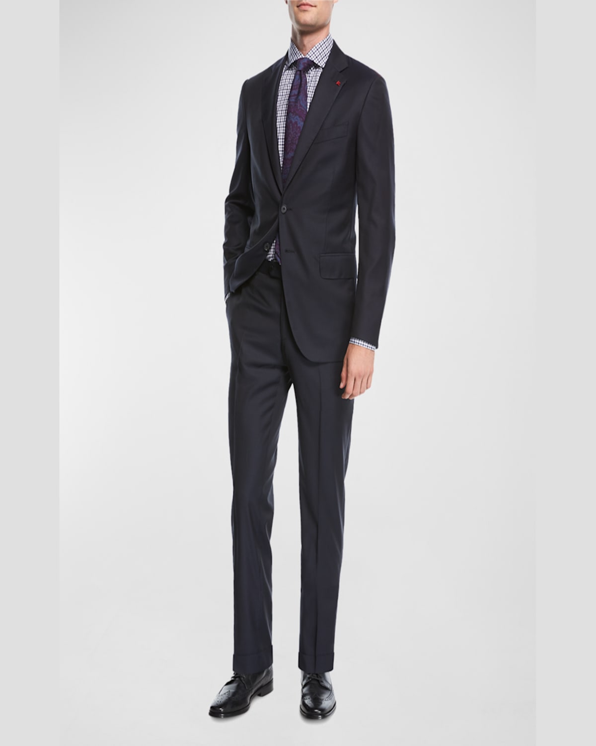 Isaia Solid Wool Two-piece Suit In Navy