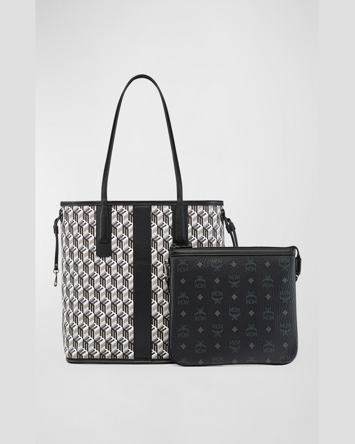 Mcm Liz Large Reversible Visetos Shopper Tote Bag In Black