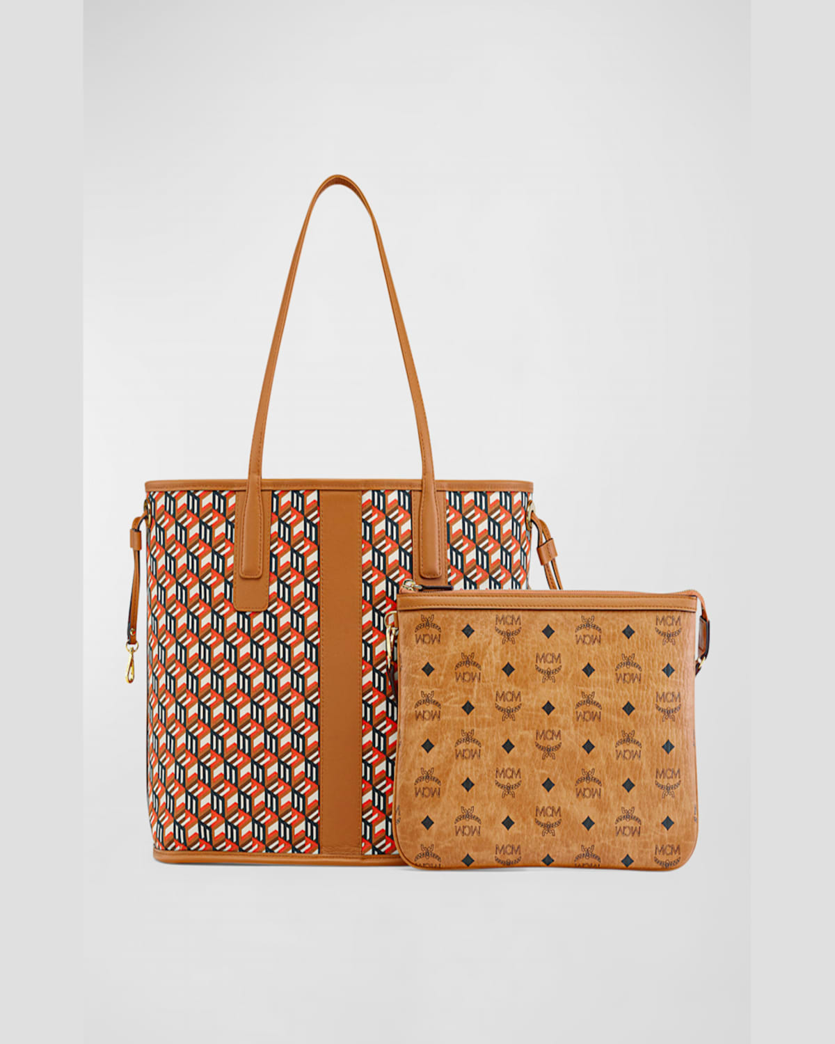 Mcm Liz Reversible Medium Visetos Tote Bag In Cognac