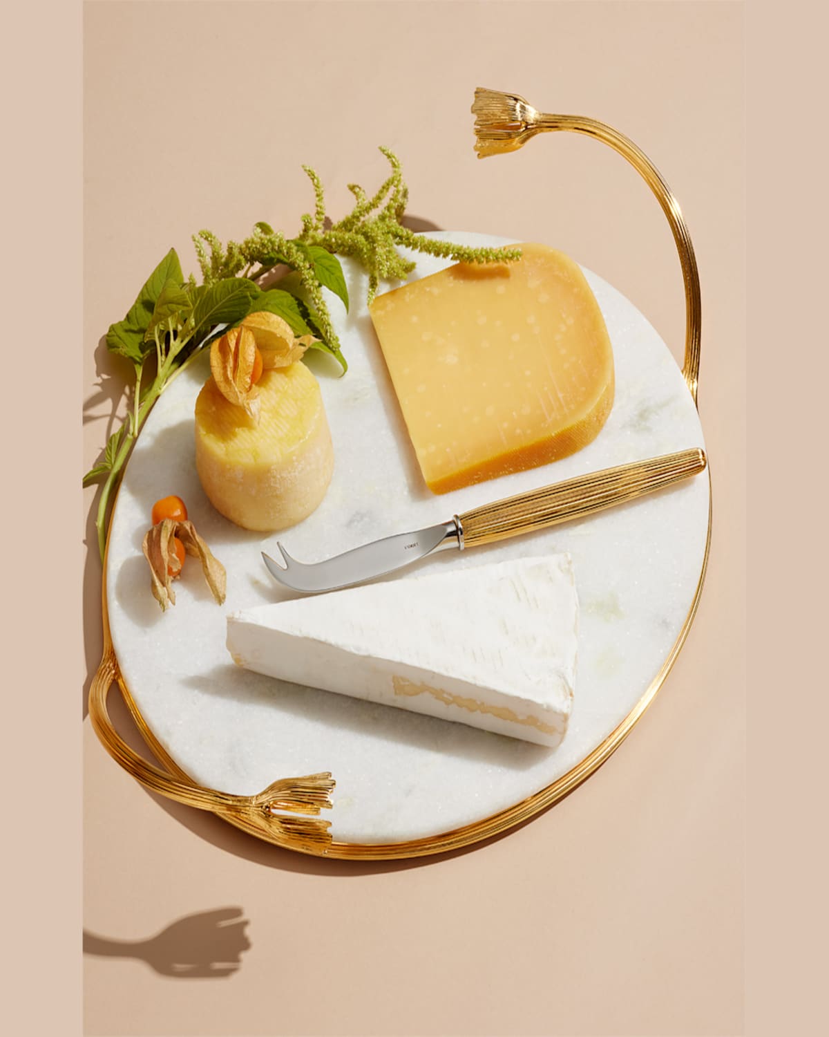 L'objet Deco Leaves Cheese And Knife Marble Set