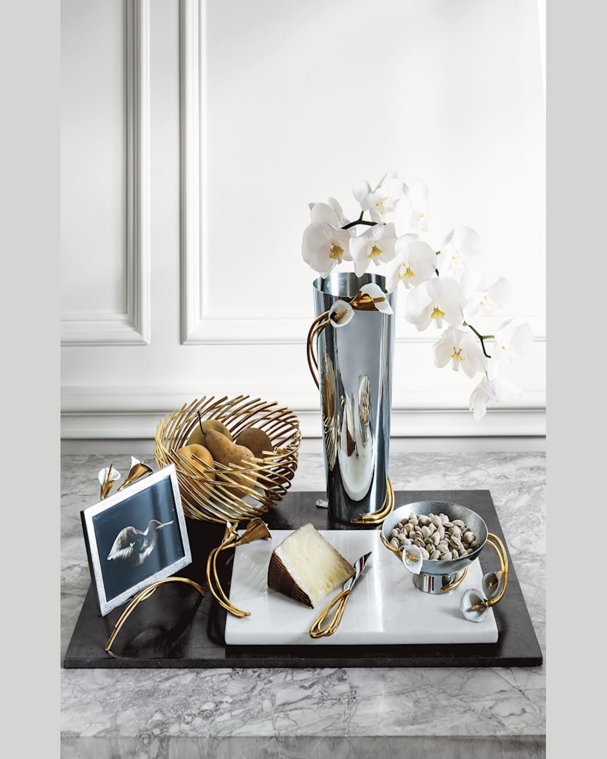 Michael Aram Calla Lily Marble Cheese Board And Stainless Steel Knife Set