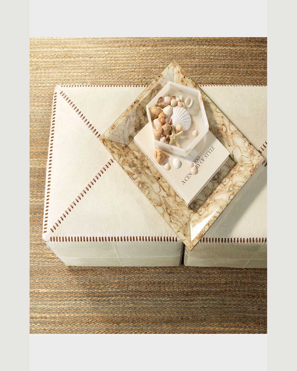 Jamie Young Large White Hairhide Ottoman