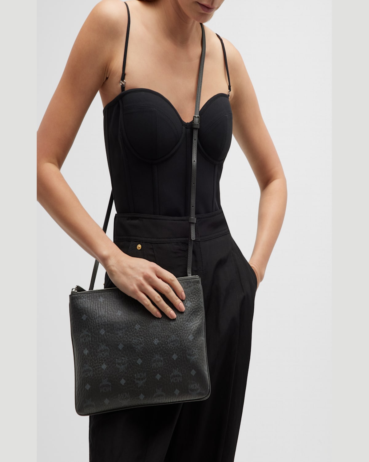 Mcm Medium Logo Crossbody Pouch Bag In Black