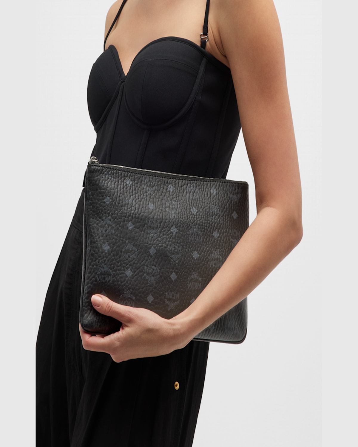 Mcm Medium Logo Crossbody Pouch Bag In Black