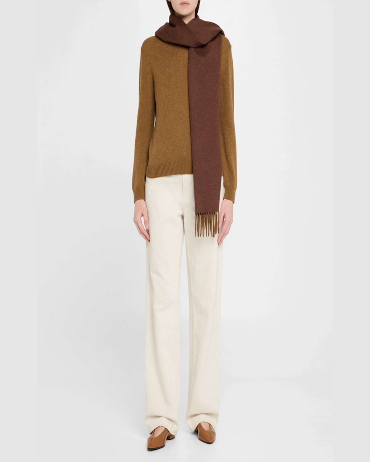 Loro Piana Cashmere Sciarpa Two-tone Fringe-trim Scarf In C04g Java Brown Mel Fig Purple Mel
