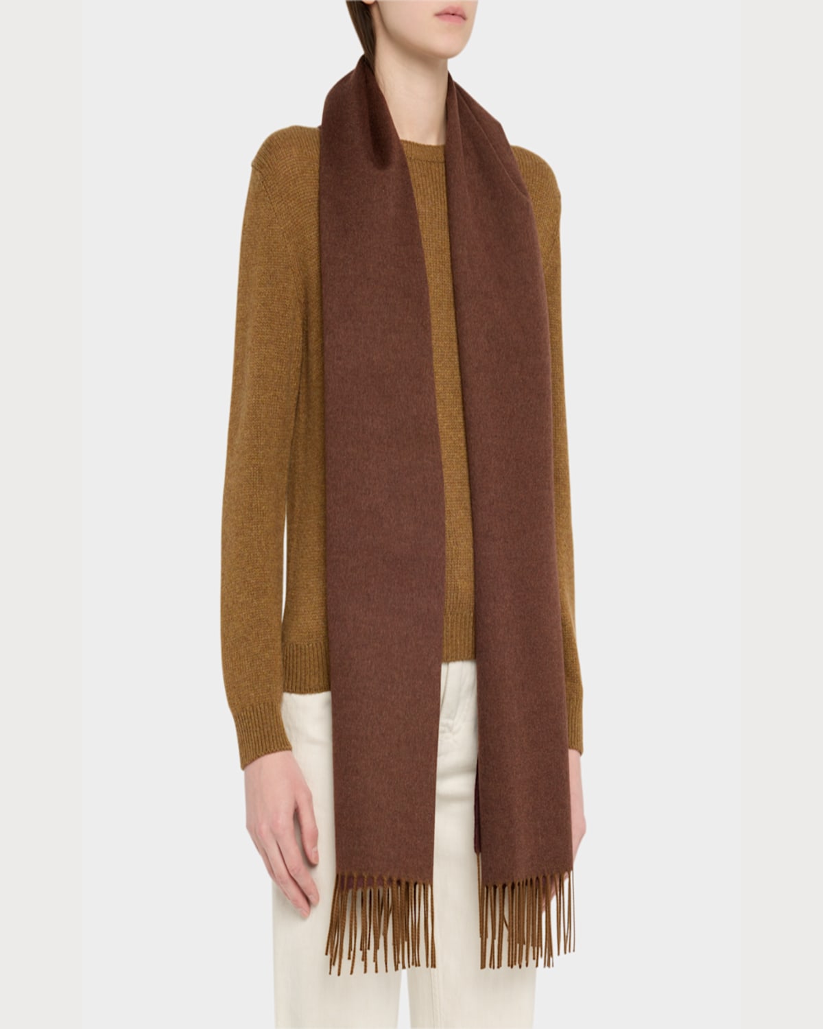 Loro Piana Cashmere Sciarpa Two-tone Fringe-trim Scarf In C04g Java Brown Mel Fig Purple Mel