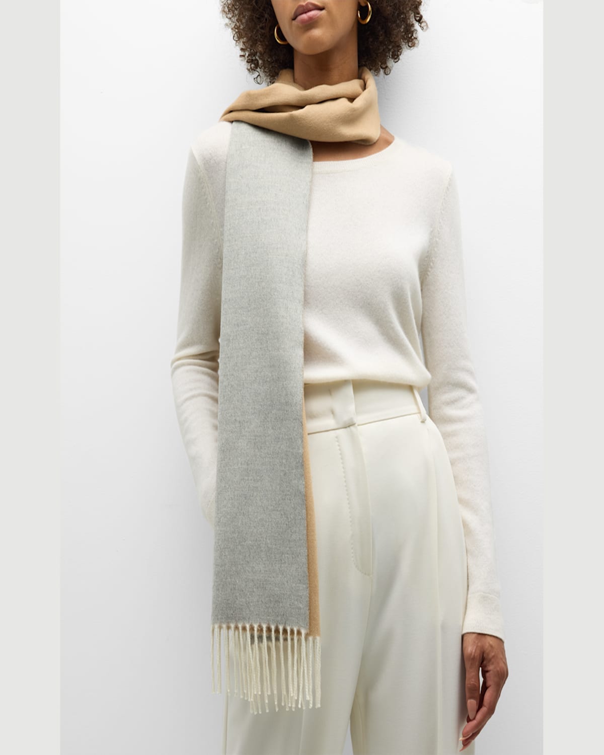 Loro Piana Cashmere Sciarpa Two-tone Fringe-trim Scarf In C04g Java Brown Mel Fig Purple Mel