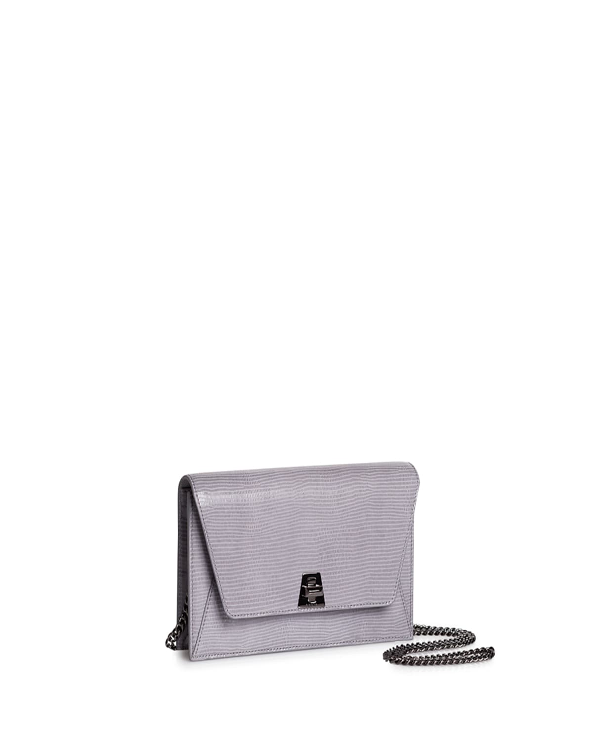 Shop Akris Anouk Lizard-print Clutch Bag W/ Chain In Emerald