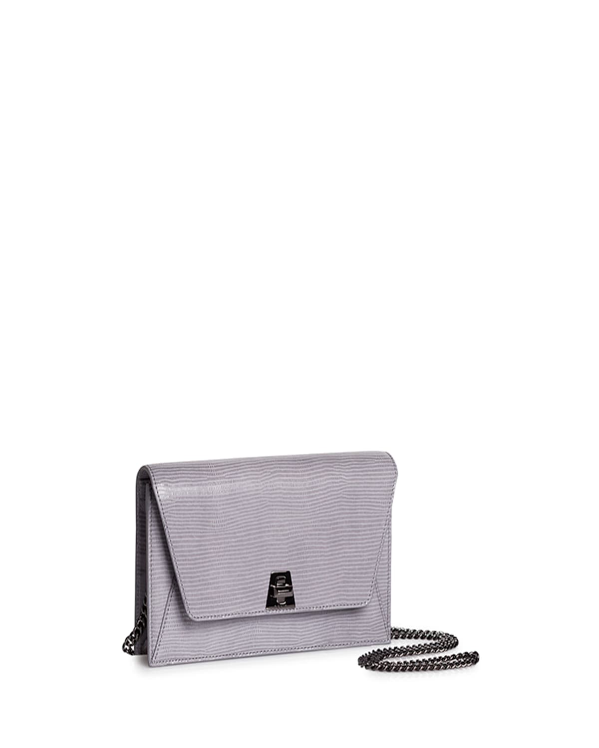 Shop Akris Anouk Lizard-print Clutch Bag W/ Chain In Emerald