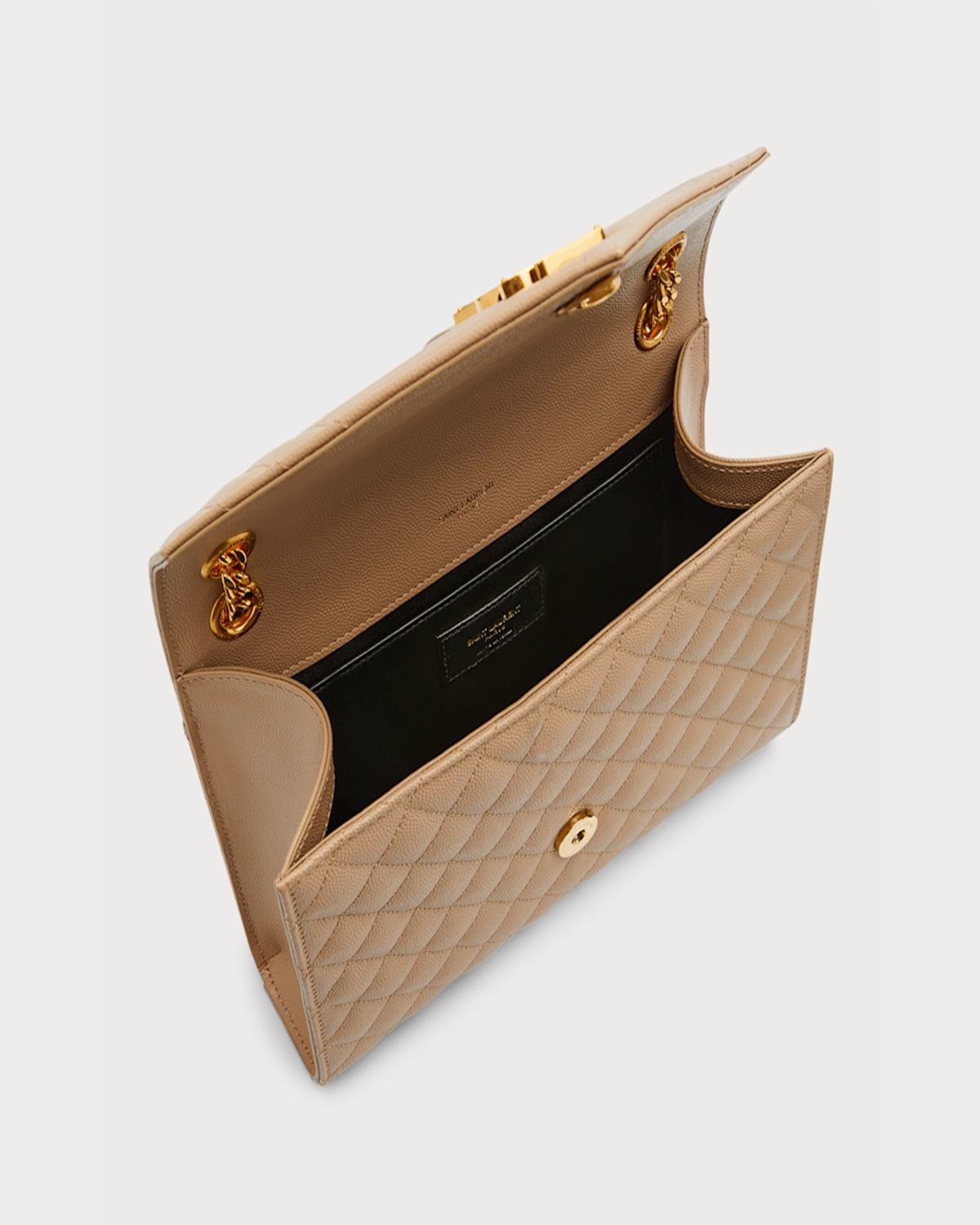 Saint Laurent Envelope Triquilt Medium Ysl Shoulder Bag In Grained Leather In Dark Beige
