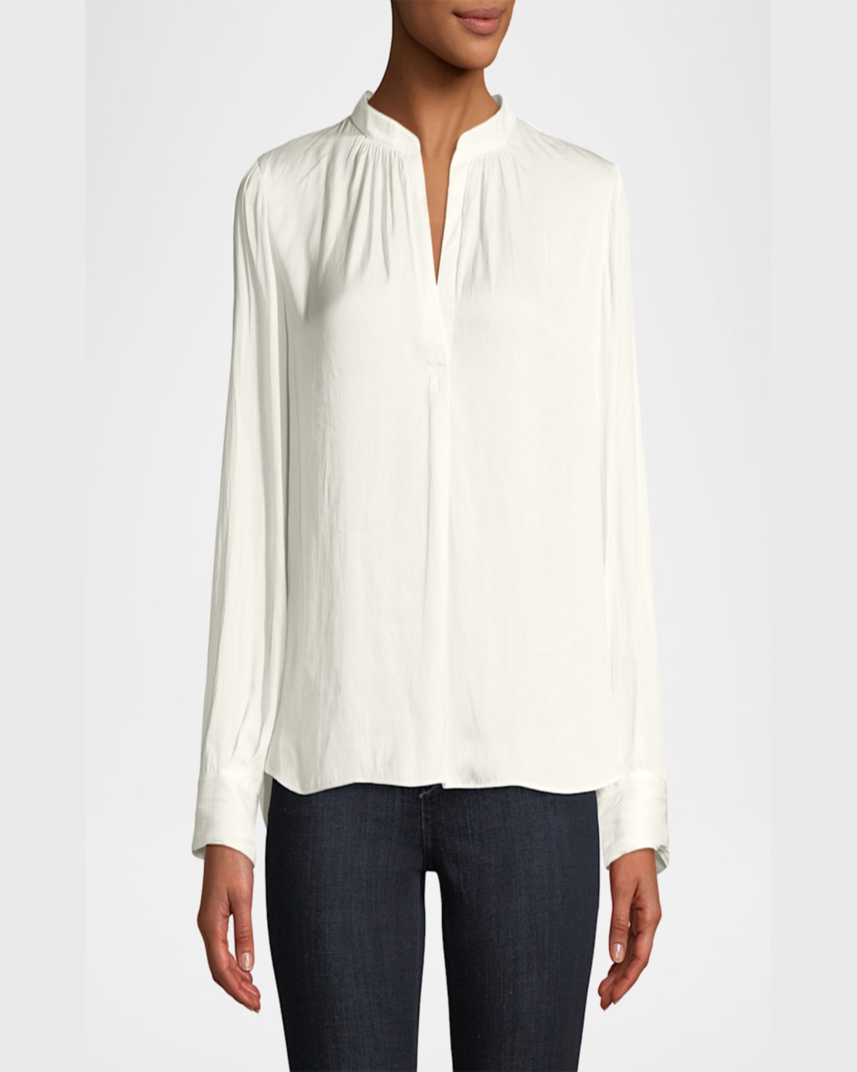 Zadig & Voltaire Tink V-neck Satin Long-sleeve Blouse In White