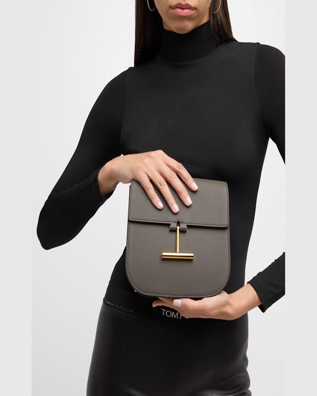 Tom Ford Tara Mini Crossbody In Grained Leather With Leather Strap In Espresso