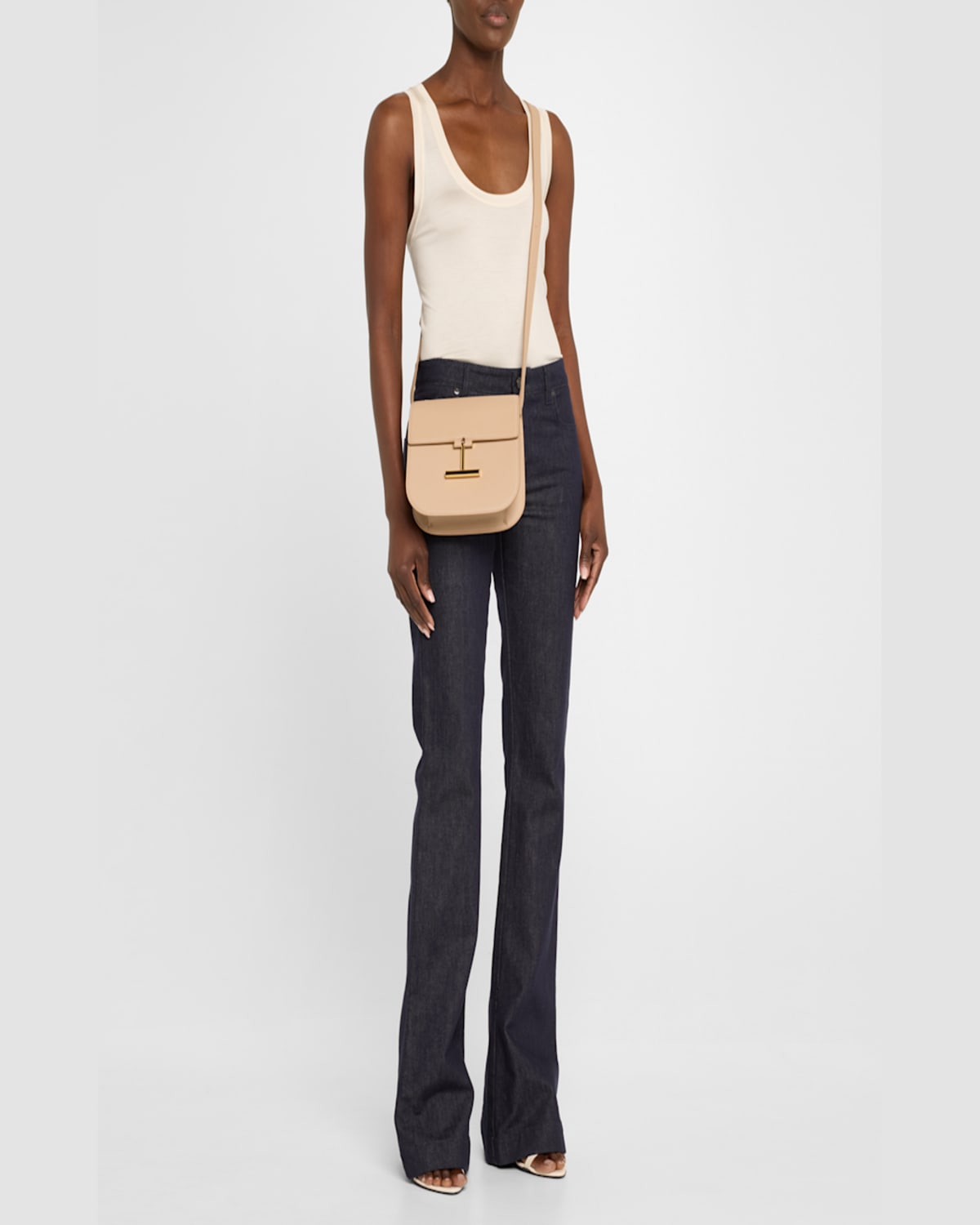 Tom Ford Tara Mini Crossbody In Grained Leather With Leather Strap In Espresso