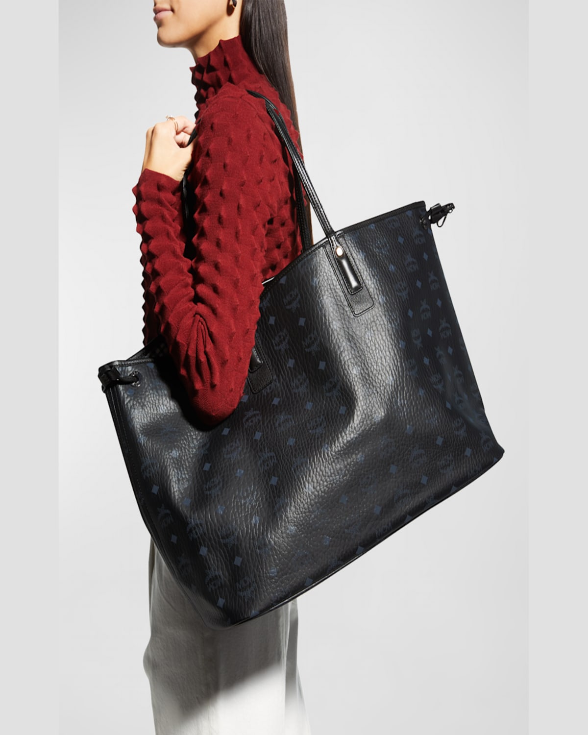 Mcm Liz Large Reversible Visetos Shopper Tote Bag In Black