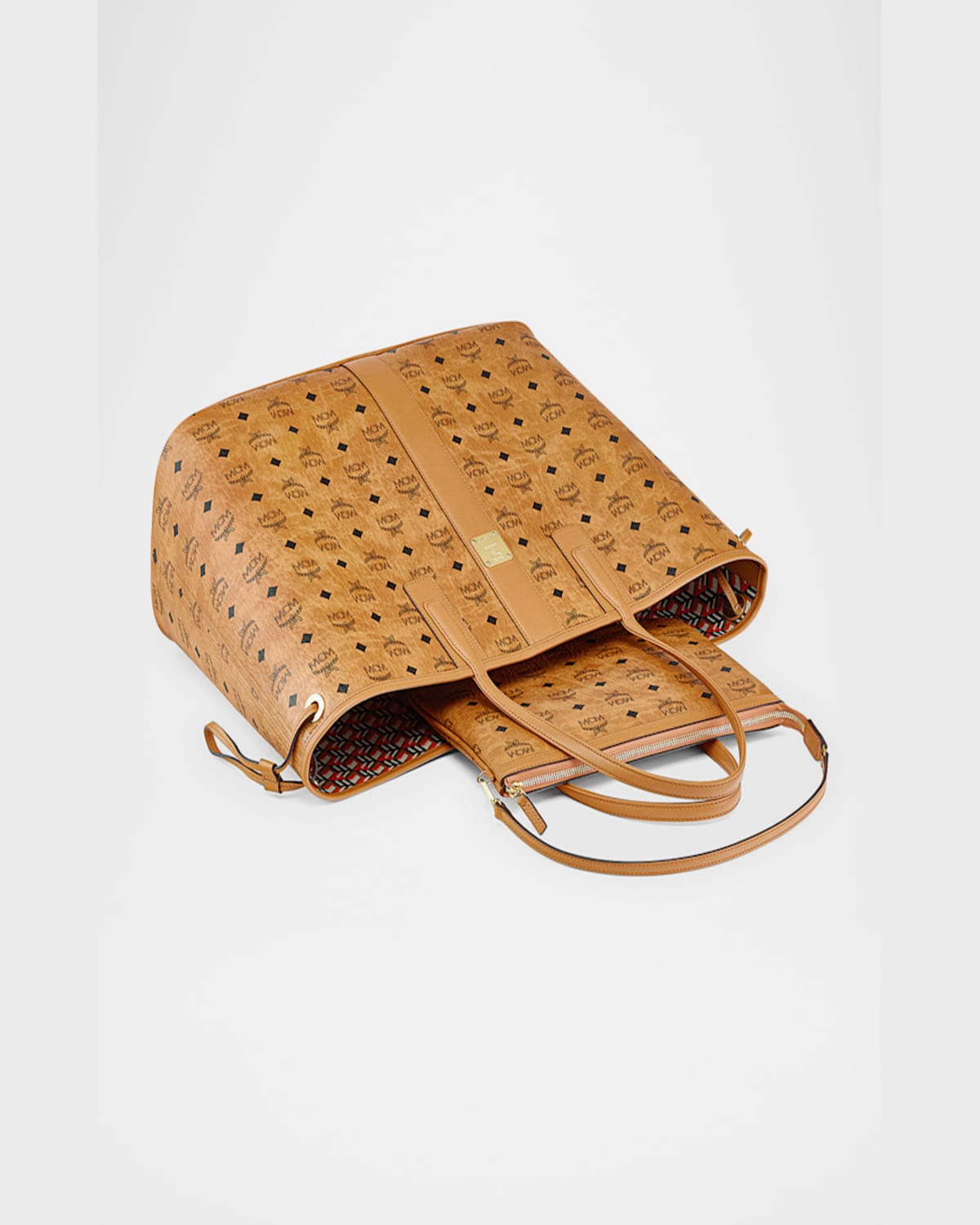Mcm Liz Large Reversible Visetos Shopper Tote Bag In Cognac