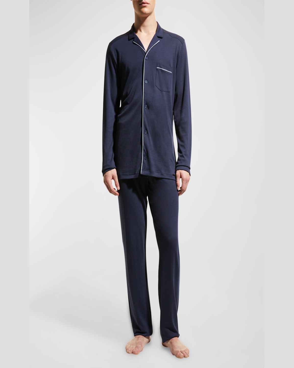 Hanro Men's Night & Day Knit Pajama Set In Deep Navy