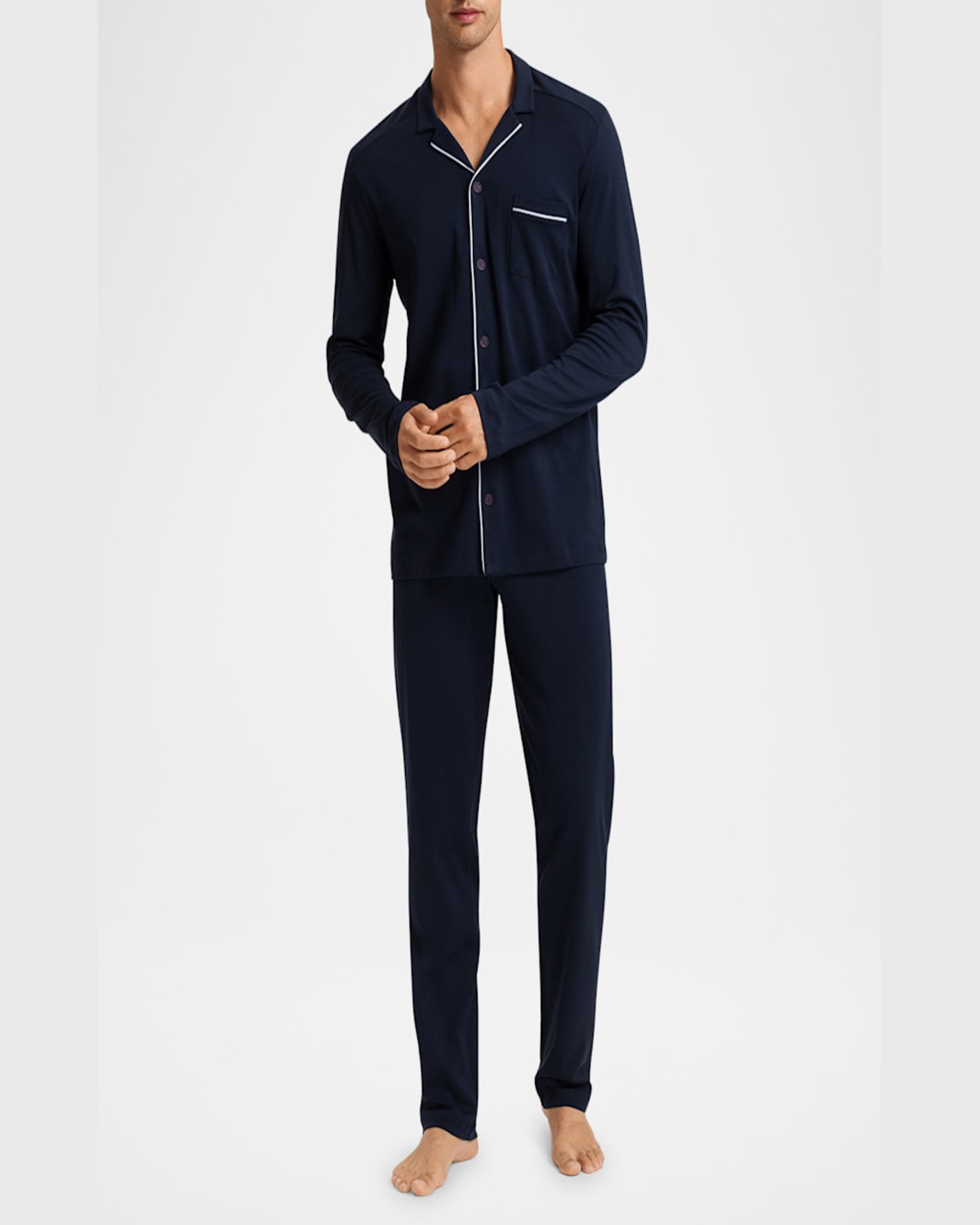 Hanro Men's Night & Day Knit Pajama Set In Deep Navy