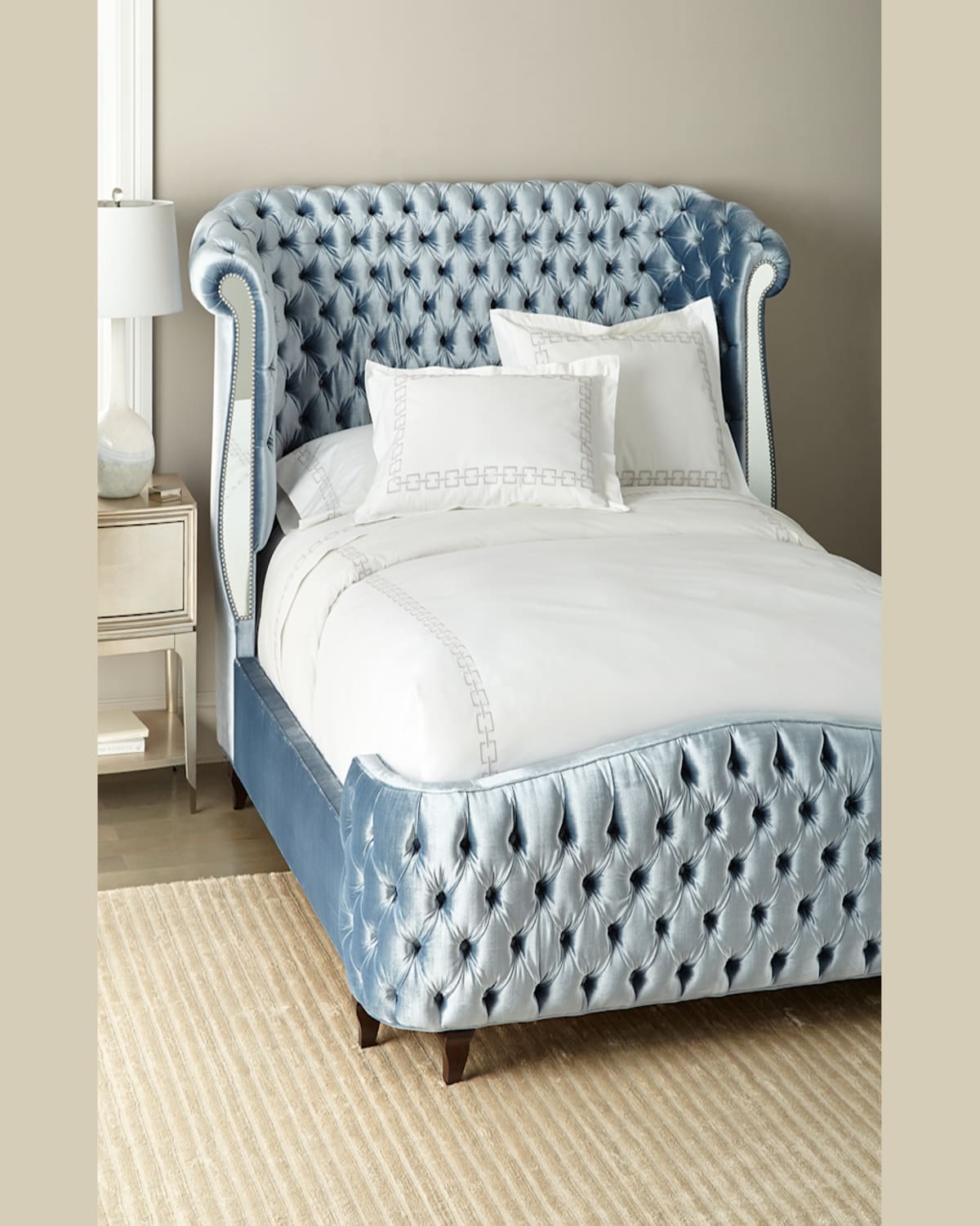 Haute House Brigitte Tufted Mirror Panel King Bed In Blue