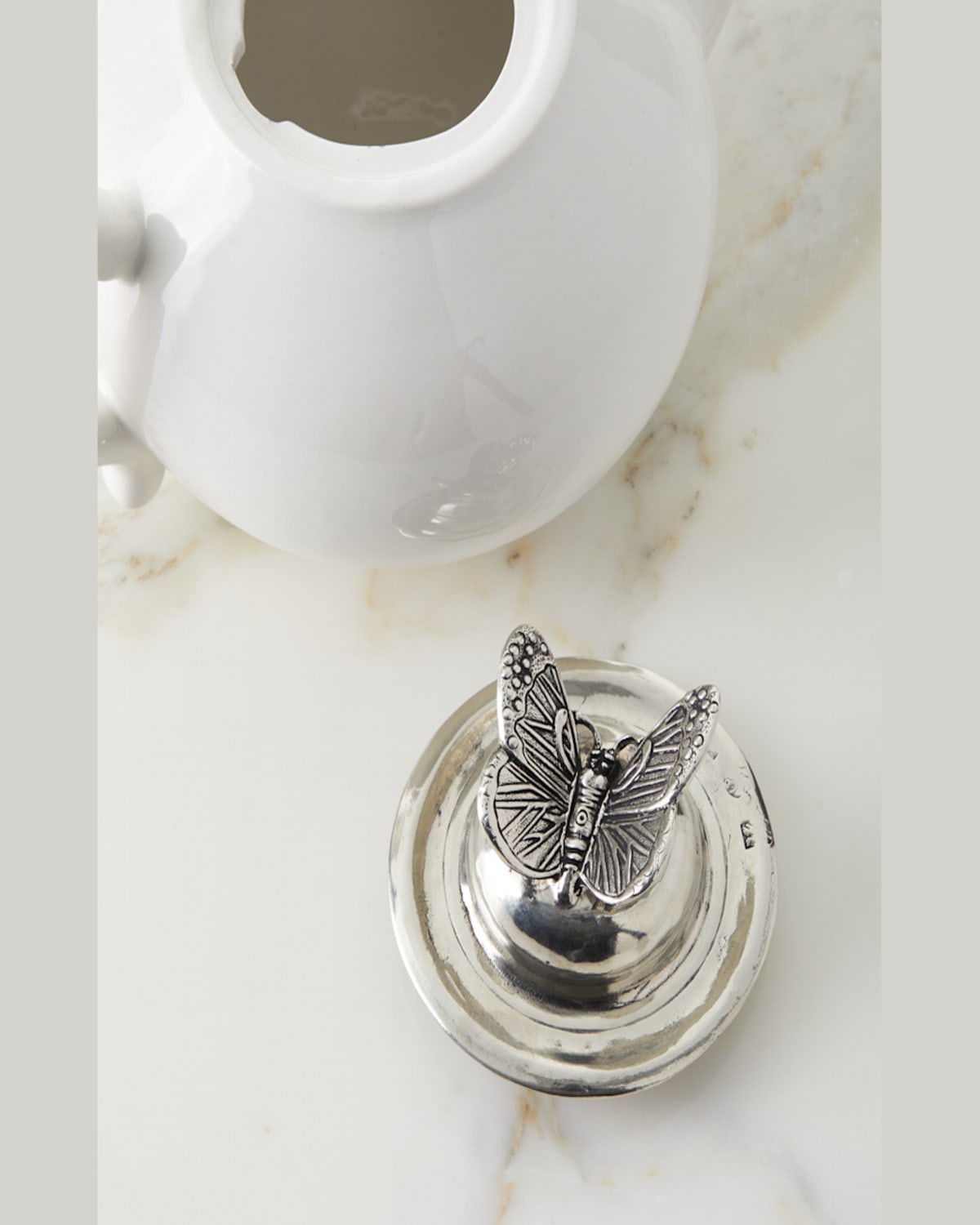 Neiman Marcus Ceramic Pewter Teapot