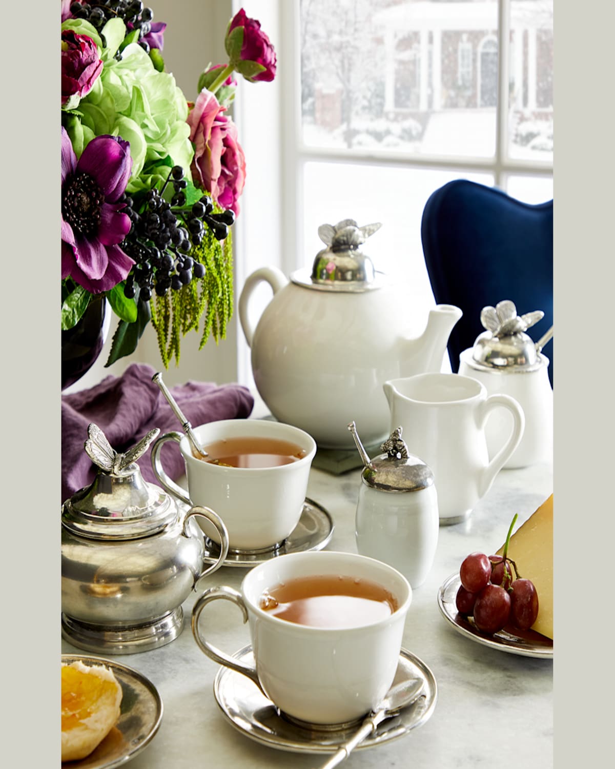 Neiman Marcus Ceramic Pewter Teapot