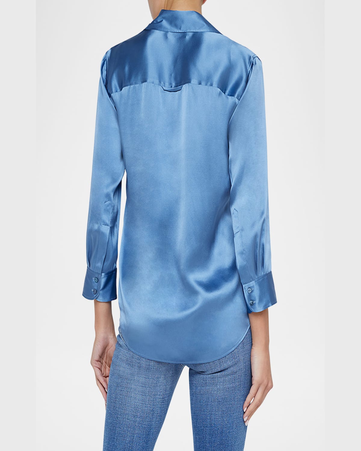 L Agence Dani Silk Satin 3/4-sleeve Button-down Blouse In Harbor Blue