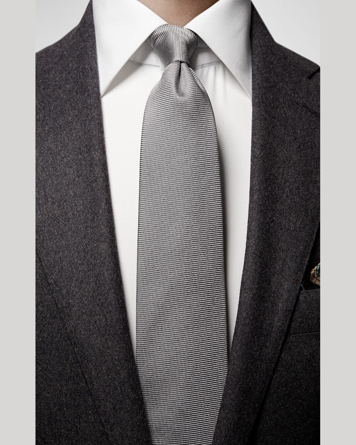 Eton Solid Textured Silk Classic Tie In Grey