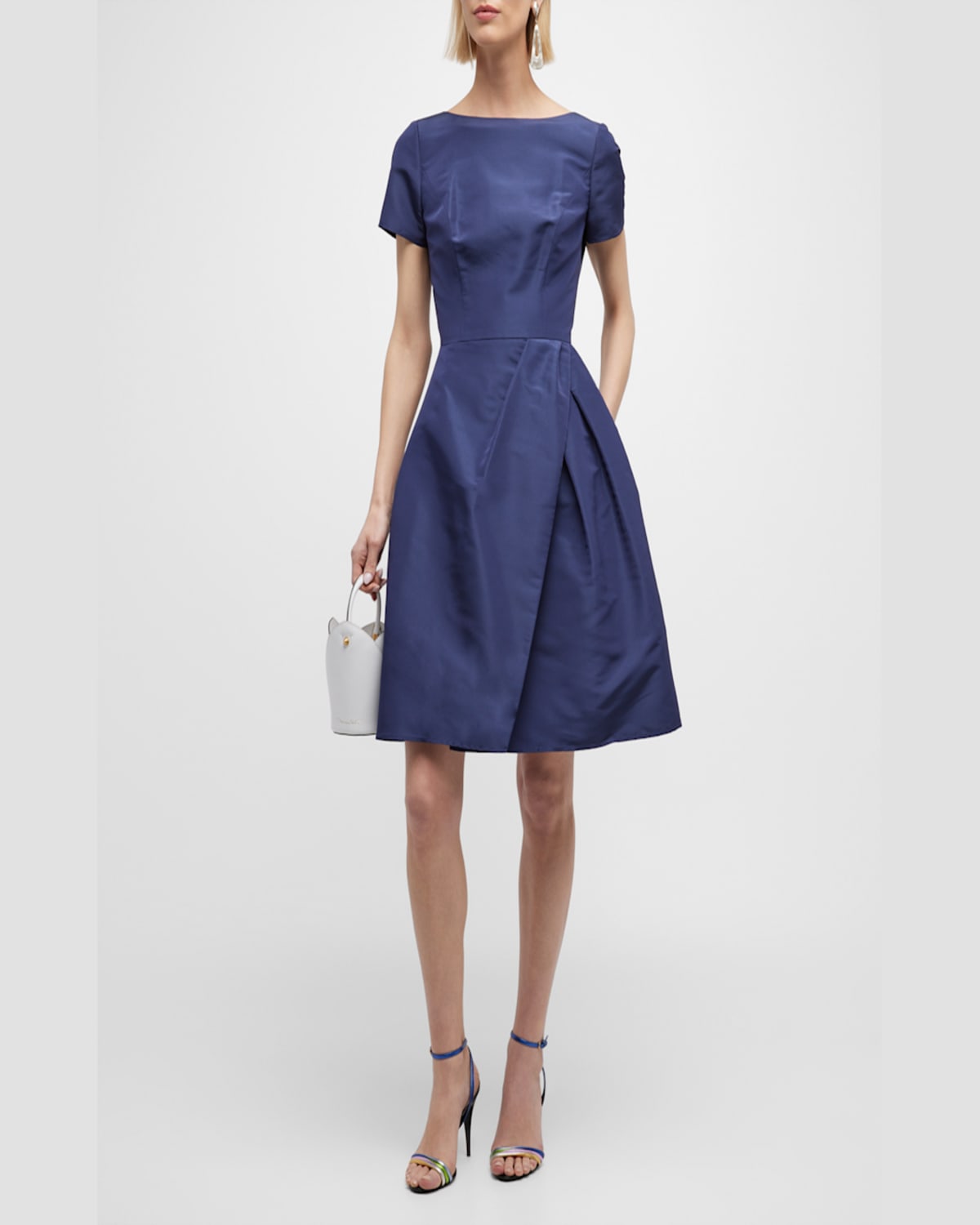 Shop Carolina Herrera Icon Bateau Neck Short-sleeve Dress In Midnight