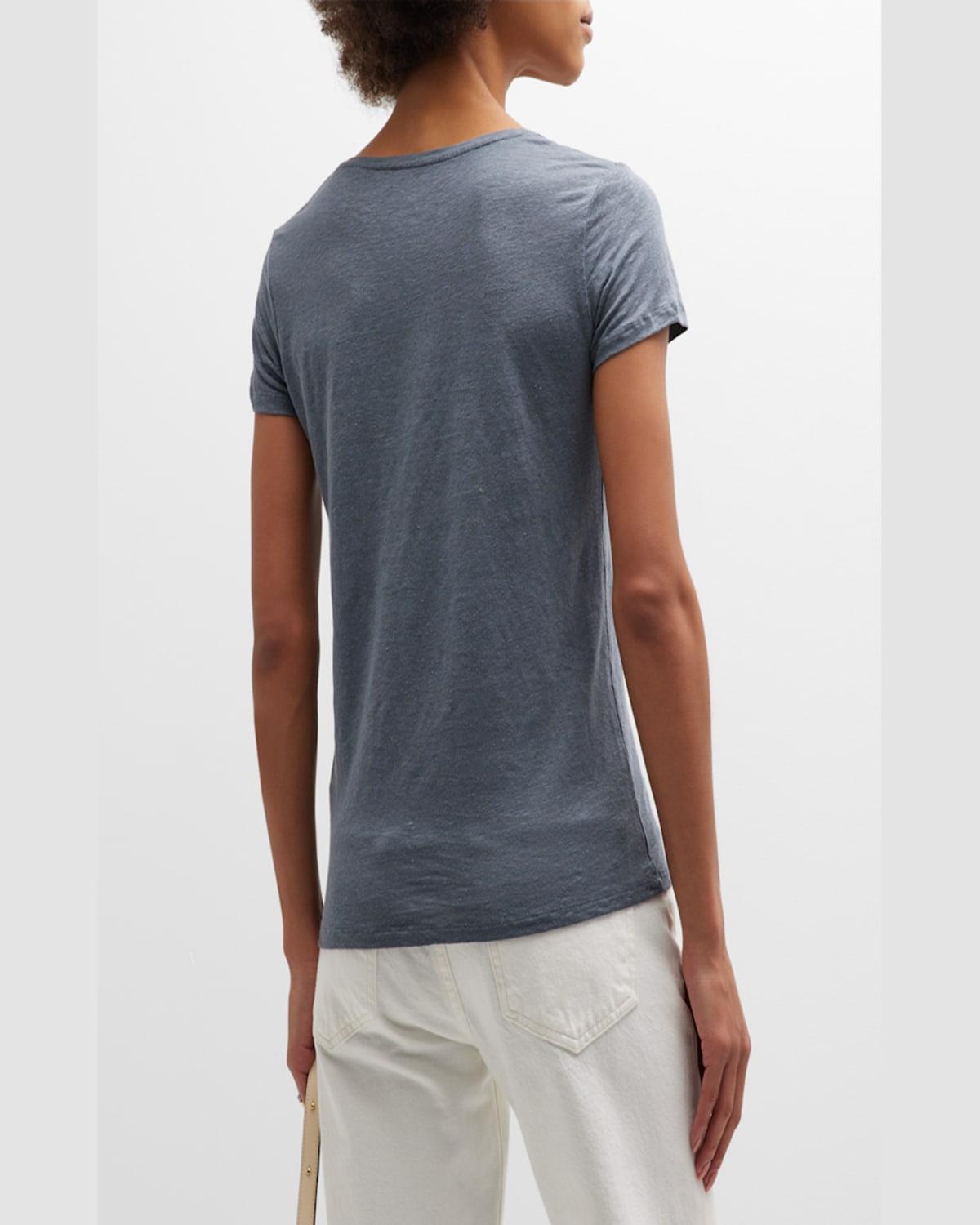 MAJESTIC V-NECK SHORT-SLEEVE STRETCH LINEN T-SHIRT 