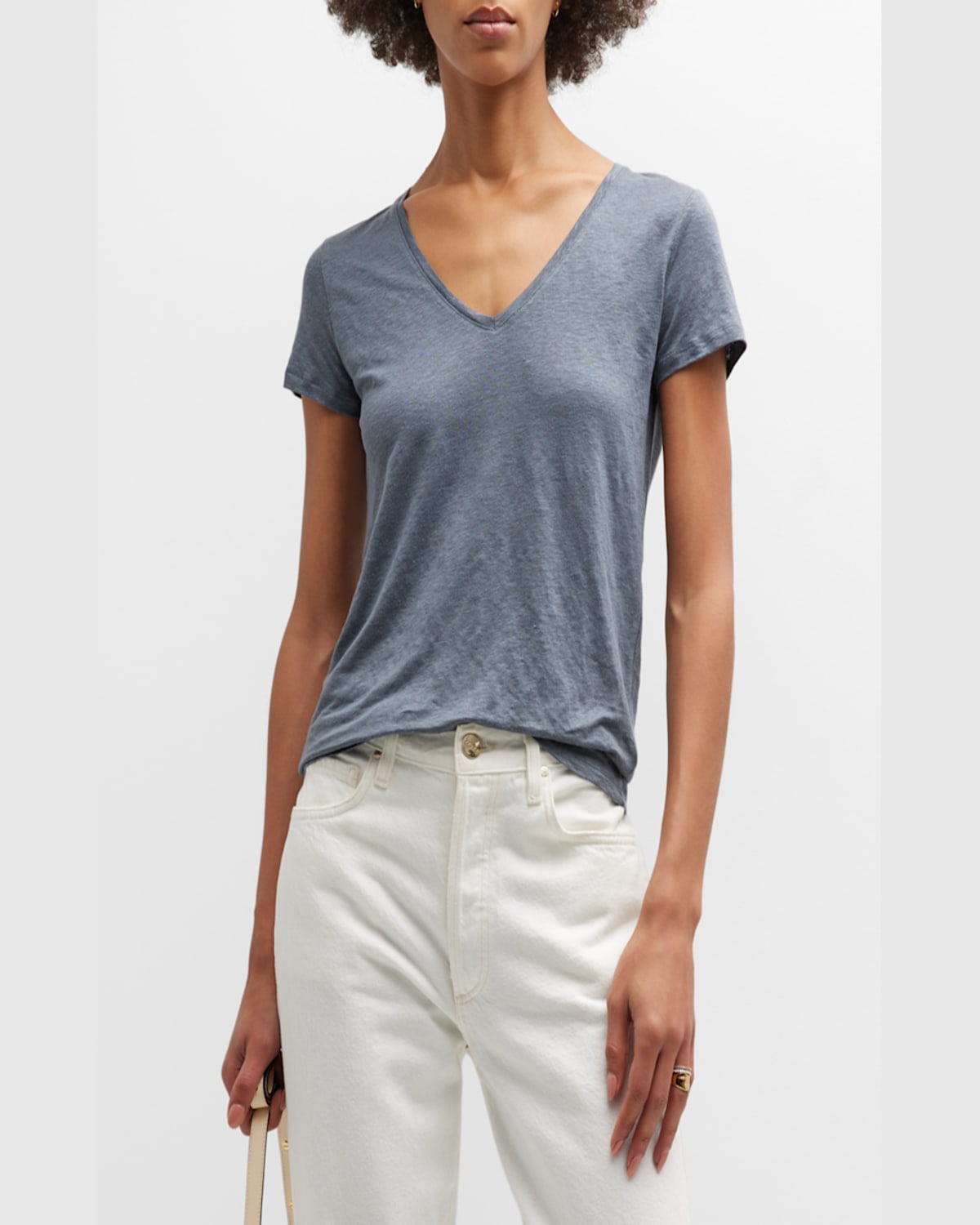 Shop Majestic V-neck Short-sleeve Stretch Linen T-shirt In Candy Pink