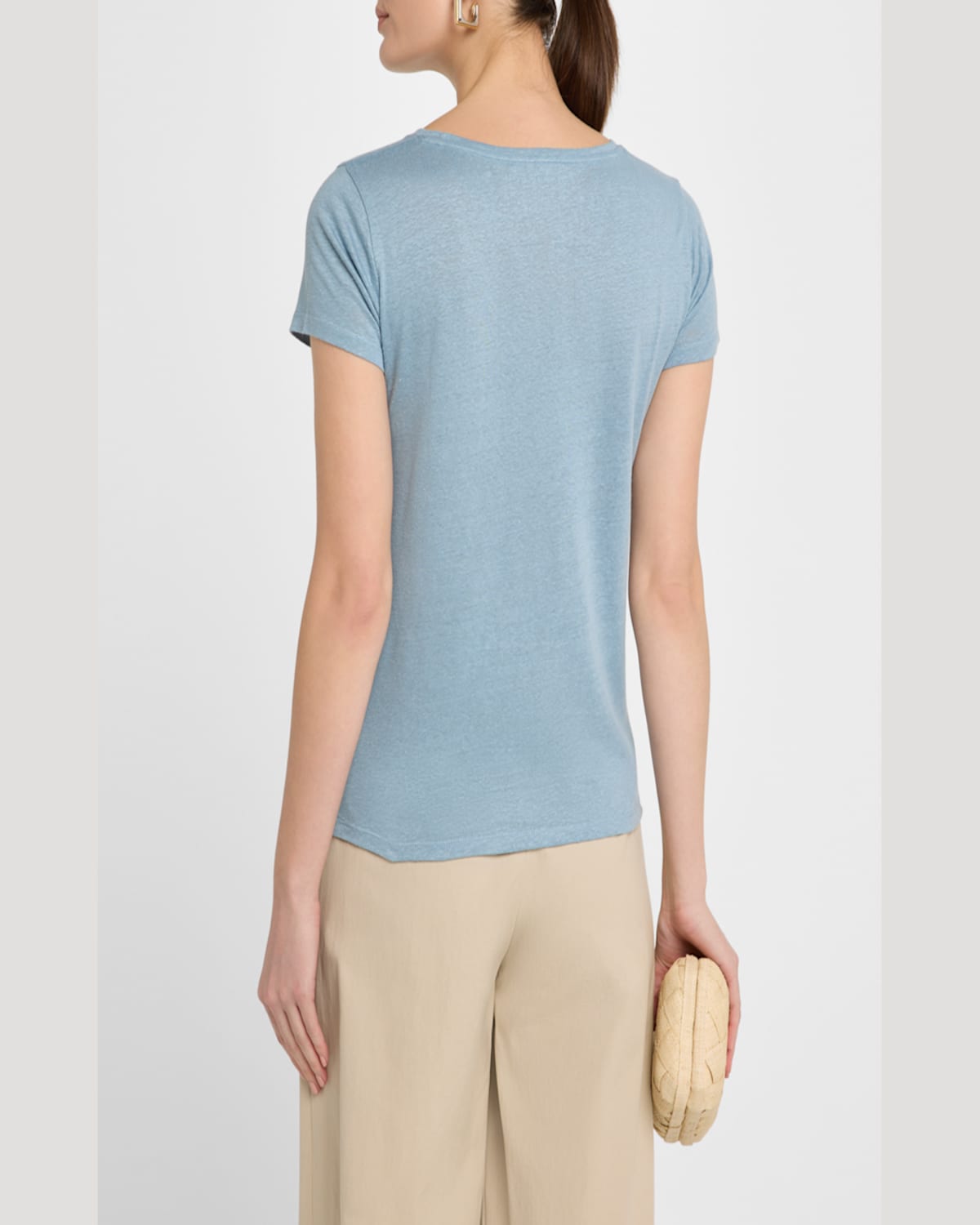 Shop Majestic V-neck Short-sleeve Stretch Linen T-shirt In Ocean