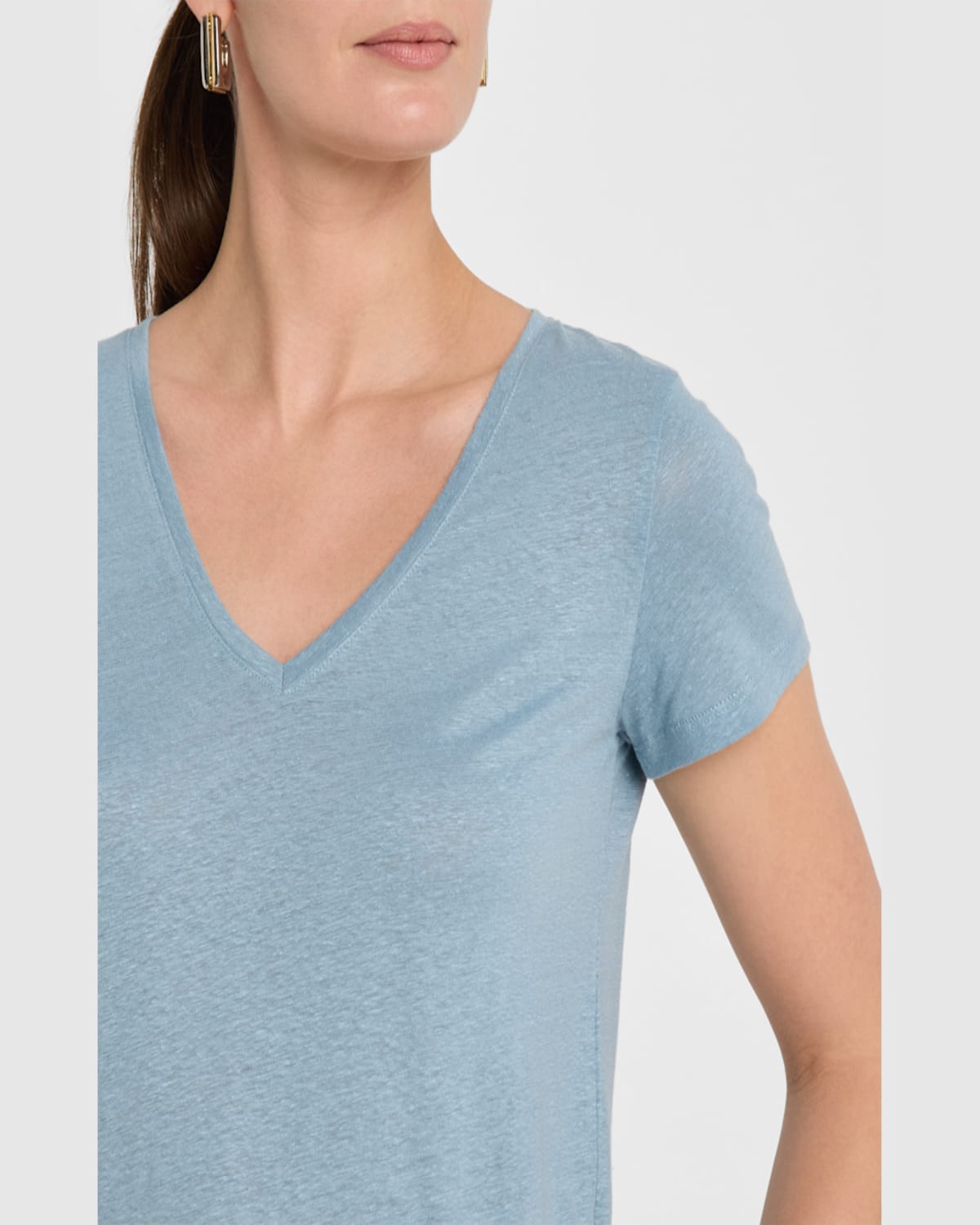Shop Majestic V-neck Short-sleeve Stretch Linen T-shirt In Ocean