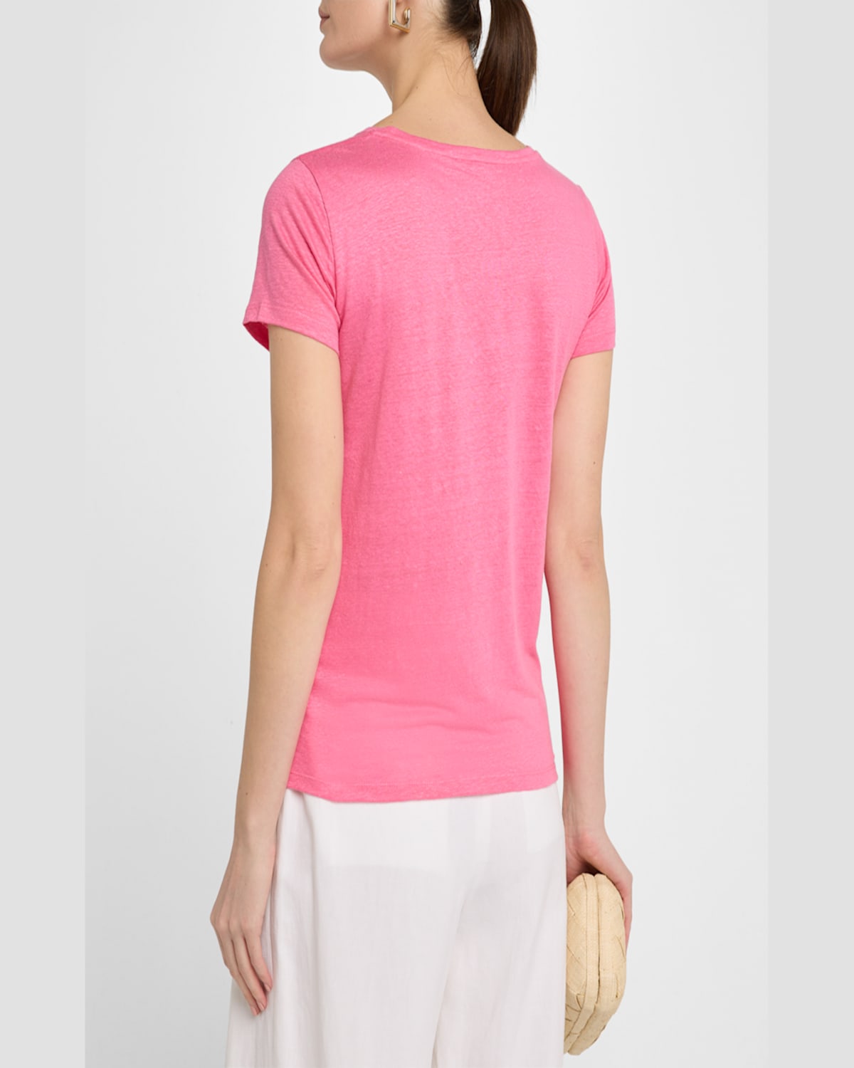 Shop Majestic V-neck Short-sleeve Stretch Linen T-shirt In Candy Pink