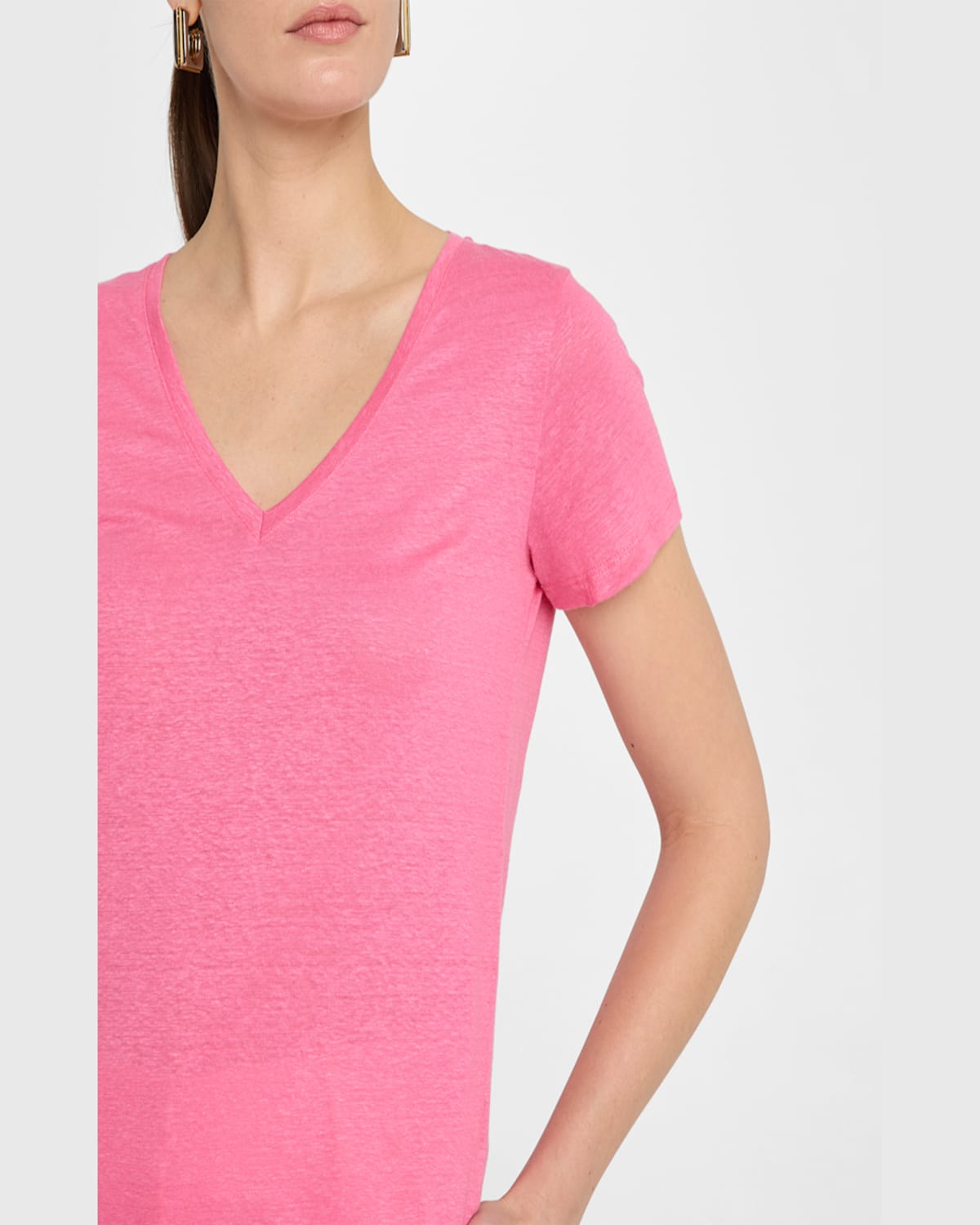 Shop Majestic V-neck Short-sleeve Stretch Linen T-shirt In Candy Pink