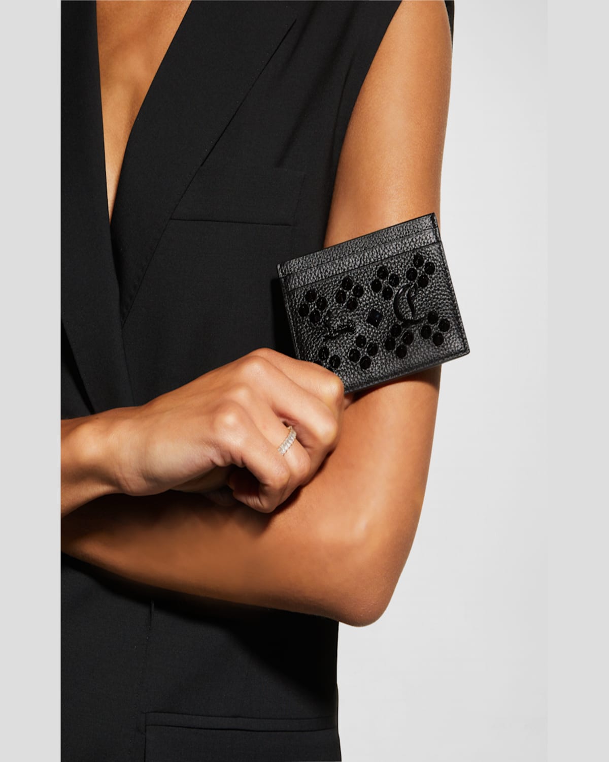 Christian Louboutin Kios Card Case In Leather With Loubinthesky Spikes In Vintage Rose