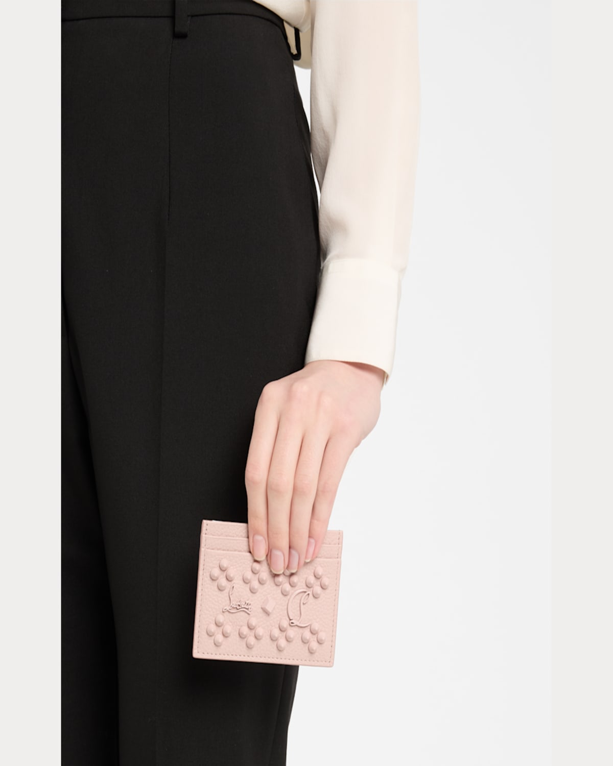 Christian Louboutin Kios Card Case In Leather With Loubinthesky Spikes In Vintage Rose