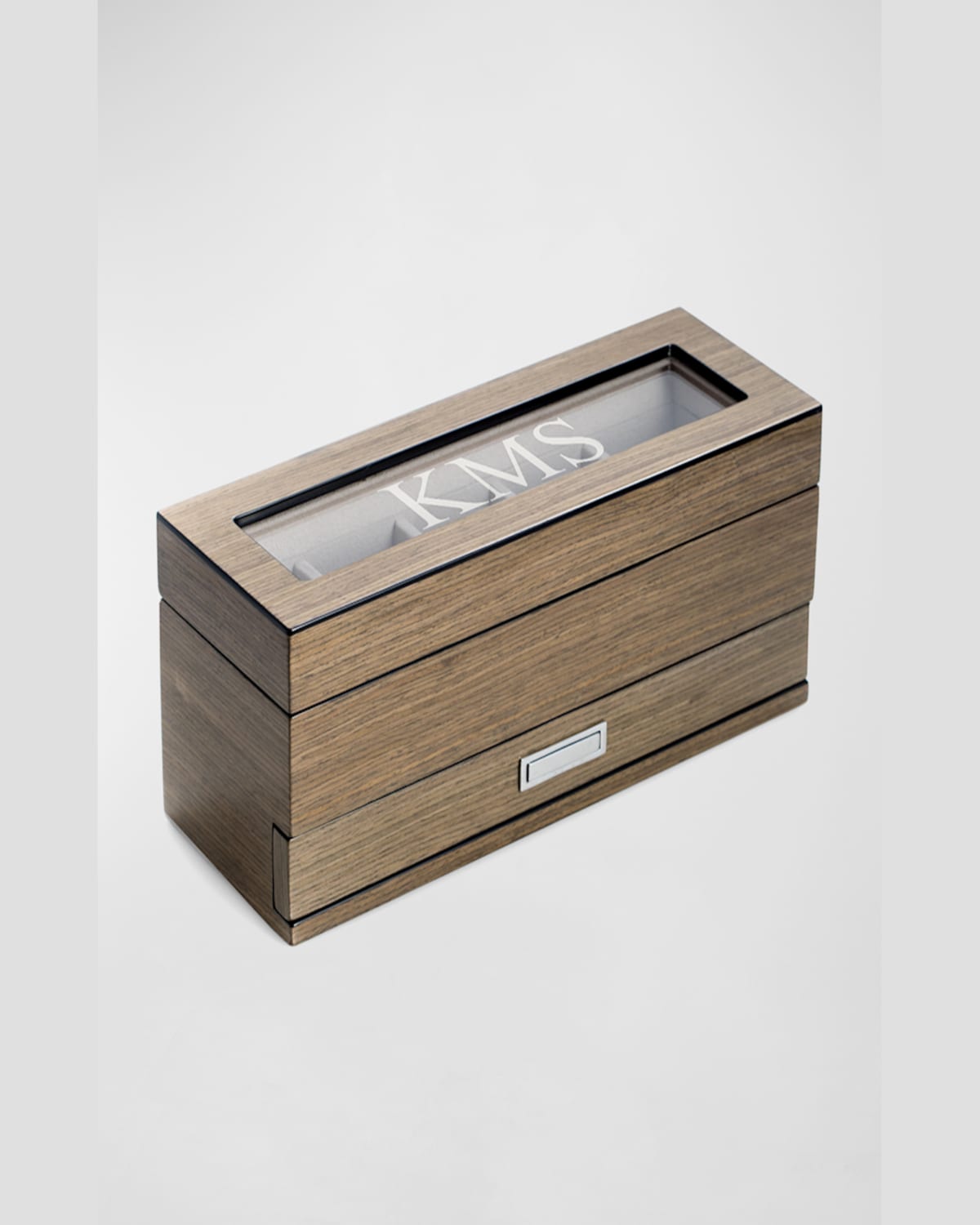Bey-berk Men's Personalized Wooden Watch %26 Accessory Storage Case In Silver Walnut