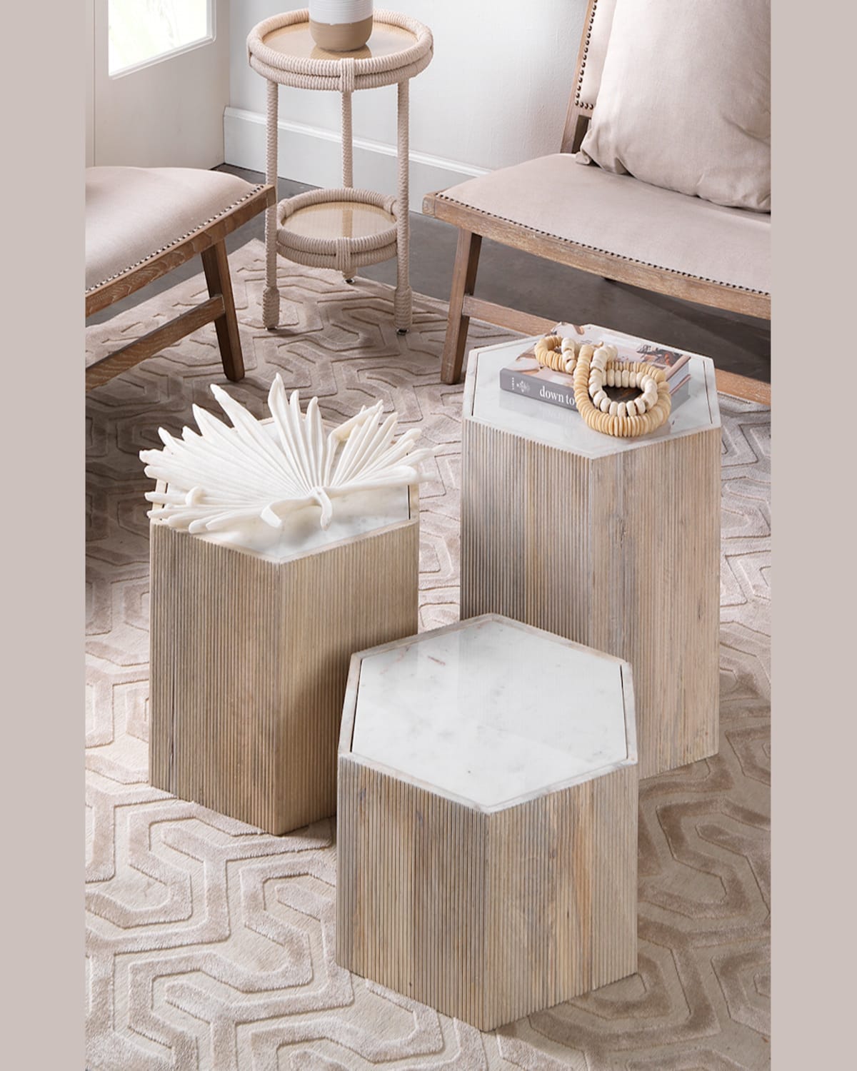 Jamie Young Medium Argon Hexagon Side Table In Natural And White