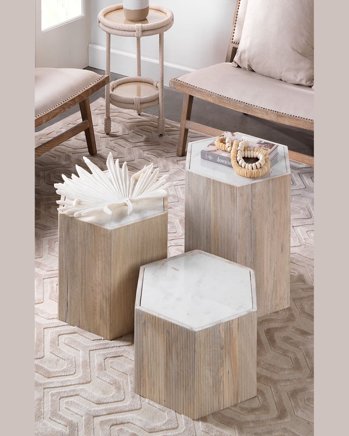 Jamie Young Small Argon Hexagon Side Table In Natural And White