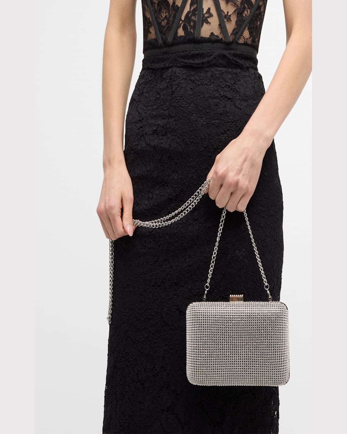 Whiting & Davis Yves Crystal Minaudiere Bag In Crystal