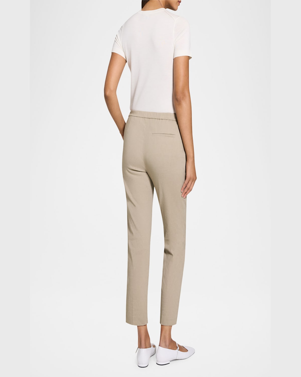 Theory Treeca Good Linen Cropped Pull-on Ankle Pants In Soft Taupe