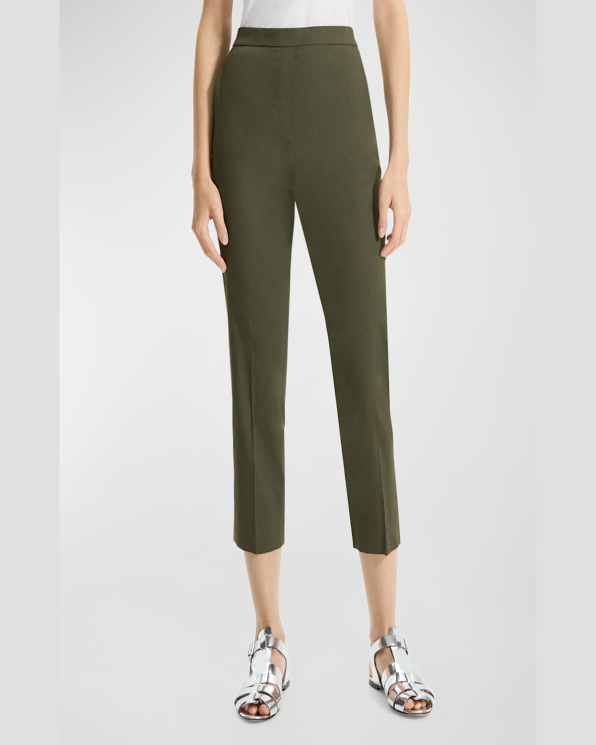 Theory Treeca Good Linen Cropped Pull-on Ankle Pants In Soft Taupe