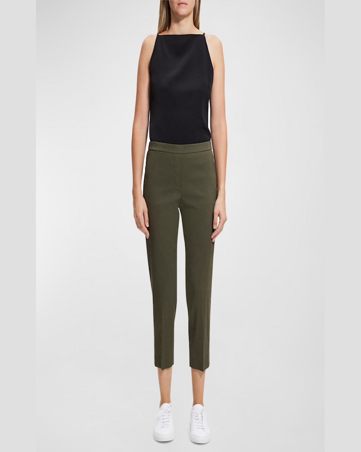 Theory Treeca Good Linen Cropped Pull-on Ankle Pants In Soft Taupe