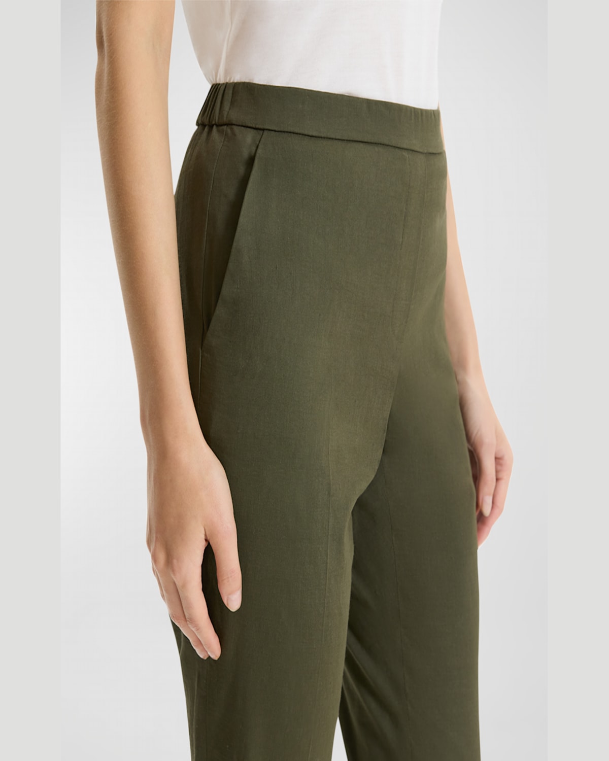 Theory Treeca Good Linen Cropped Pull-on Ankle Pants In Soft Taupe