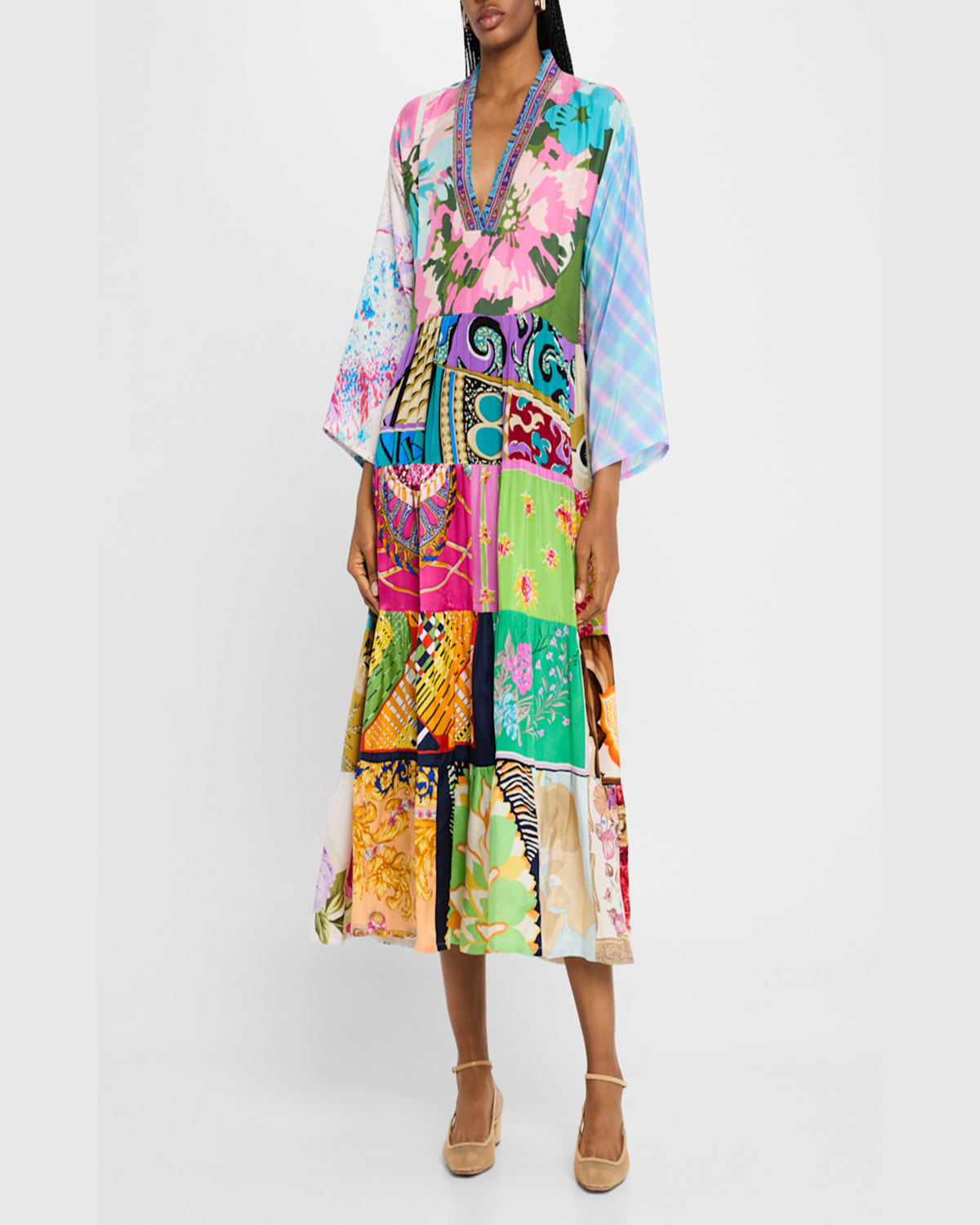 Rianna + Nina Ooak Volant Dress Midi In Multi