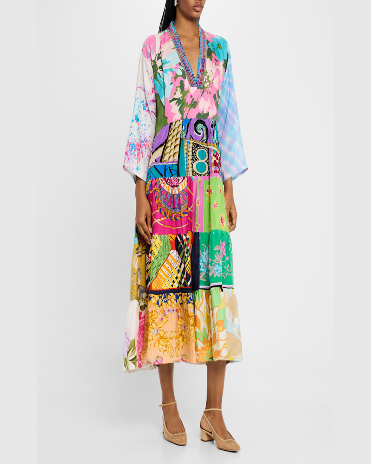 Rianna + Nina Ooak Volant Dress Midi In Multi