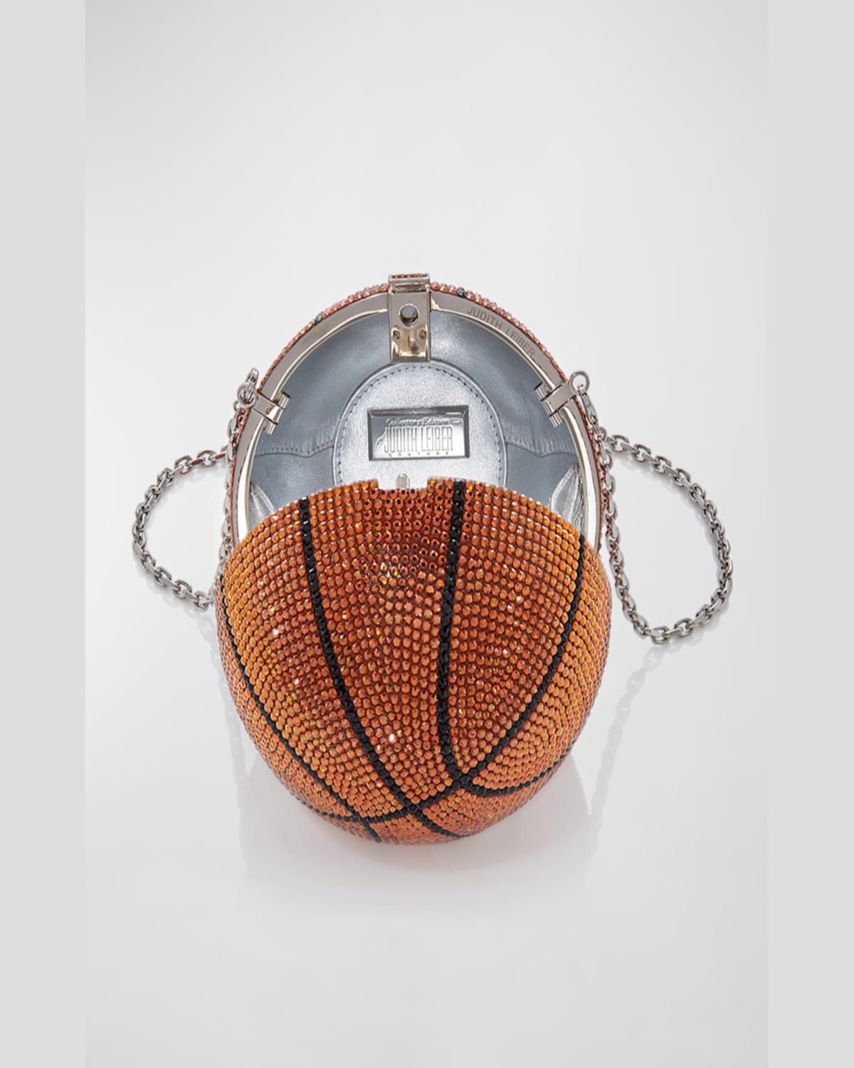 Judith Leiber Basketball Crystal Sphere Clutch Bag In Orange/silver